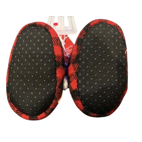 Infant Baby Christmas Holiday Slippers Size 0-3 Months Buffalo Plaid Red Black - Picture 4 of 5